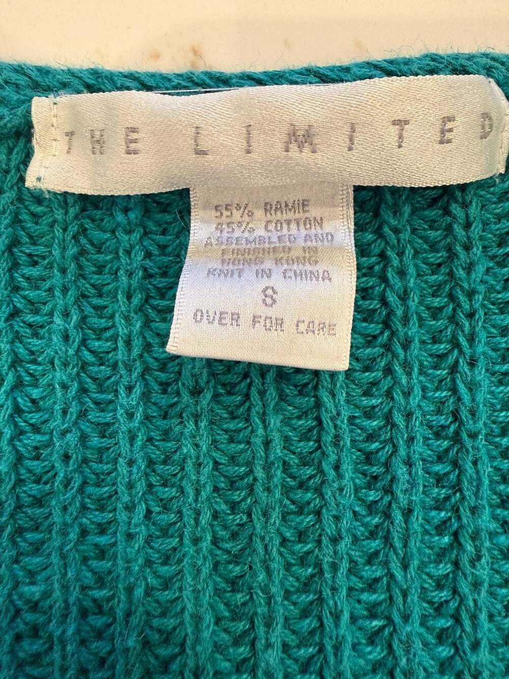 Vintage The Limited Teal Chunky Knit Sweater | Ramie Cotton Blend | V-Neck | Sma - Picture 2 of 5